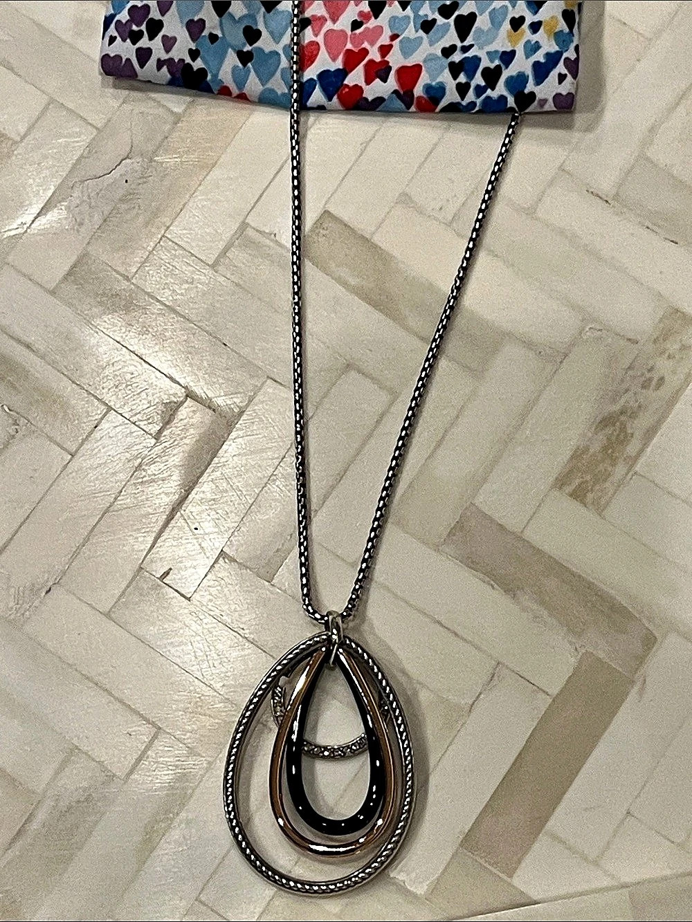 Brighton Statement Pendant Necklace in Silver & Black NWT